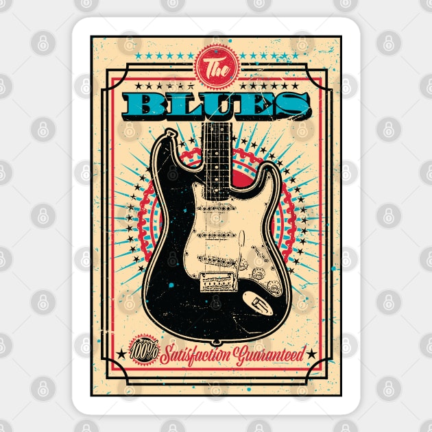 The Blues Vintage Style Guitar - TAN Sticker by wickedpretty